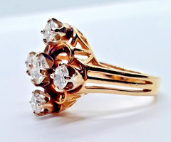 Antique 14K Gold & Five Diamond Ring – High Pierced Mount, 1.45 Carats, Sz. 7