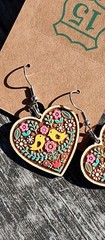 Beautiful vintage style heart earrings with flowers and birds. simple boho heart