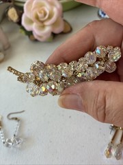 Vintage JULIANA D&E Clear AB Bead Gold Tone Cha Cha Leaf Pin Brooch + 2 Earrings