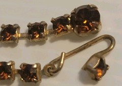 Vintage Necklace Earring Citrine Amber Color Brown Lrg Round Rhinestone 15″ Set