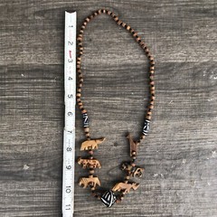 Vintage African Tribal Chunky Beaded Wood Hand Carved Safari Animal Necklace