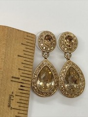 Signed Carol Lee CRYSTAL Faux Rhinestones Dangle Chandelier Earrings