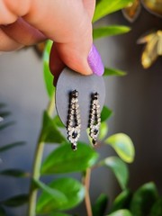 Vintage 1950s Jet Black Rhinestone Waterfall Dangle Earrings Hollywood Glam