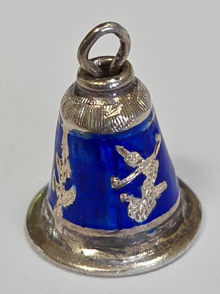 Sterling Silver ~ Siam Bell Charm ~ BEAUTIFUL BLUE ENAMEL ~ Pendant ~ VINTAGE