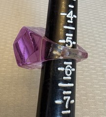 70s Vintage Lucite Ring Lilac Lavender Striped Clear Faceted High Dome size 5.5