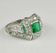 Princess Cut Emerald & Lab Created Diamond Wedding 14Ct White Gold Finish Ring