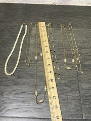 Vintage Lot of 6 Gold Tone Necklaces with Faux Pearls Jewelry