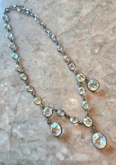 Antique Edwardian Art Deco Sterling Riviere Rock Crystal Rhinestones Necklace