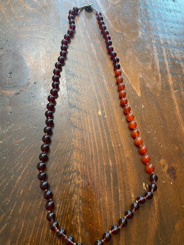 Vintage burgundy/purple/red ombre glass necklace with loop clasp and cording