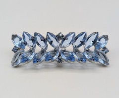 Blue Navette Rhinestone Bar Brooch And Clip On Earrings Open Back