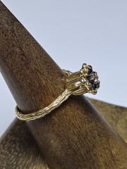 Vintage EVA 14k Yellow Gold Diamond & Sapphire Tulip Ring Size 6.5