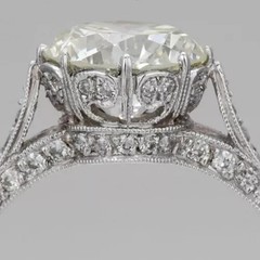 Art Deco Style White Lab Created Diamond Engagement 14K White Gold Finish Ring