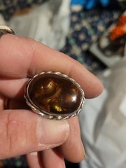 Vintage Handmade Size 11.5 Mens Sterling Ring With Large Fire Agate Cabochon