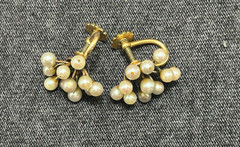 Vintage 12K GF Seed Pearl Screw Back Earrings Cluster 17mm Gold Filled