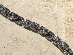 🌝✨STACKABLE Vintage STERLING SILVER MULTI Color GEMSTONE 💎 MARCASITE Bracelet✨