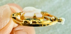 Antique 10K Gold Shell Cameo Pendant Black Enamel Pearl Drop Victorian Style