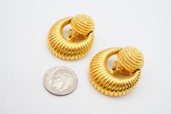 Vintage Clip On Earrings Gold Tone Textured Doorknocker