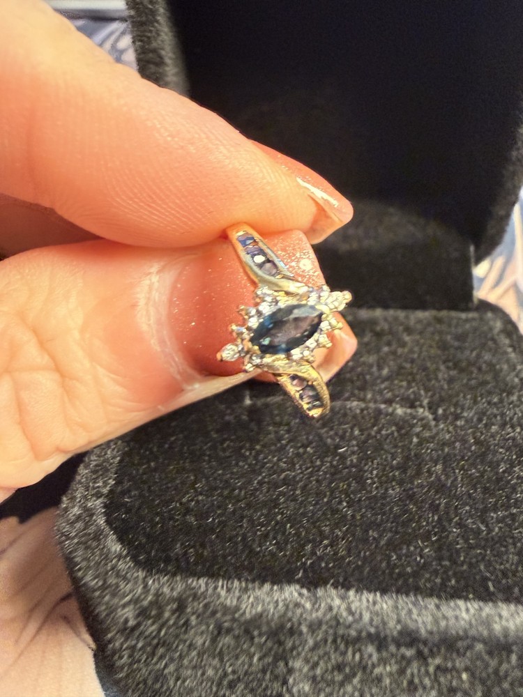 Vintage Marquise Sapphire & Diamond Cluster Ring set in 10k size 4.75 circa 1997