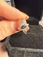 Vintage Marquise Sapphire & Diamond Cluster Ring set in 10k size 4.75 circa 1997