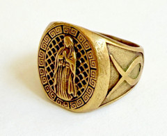 Vintage Religious Brass Ring Biker Signet Style Mens Size 11.75