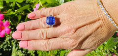 Estate 10.5ct Tanzanite Diamond Baguette Engagement Ring Platinum