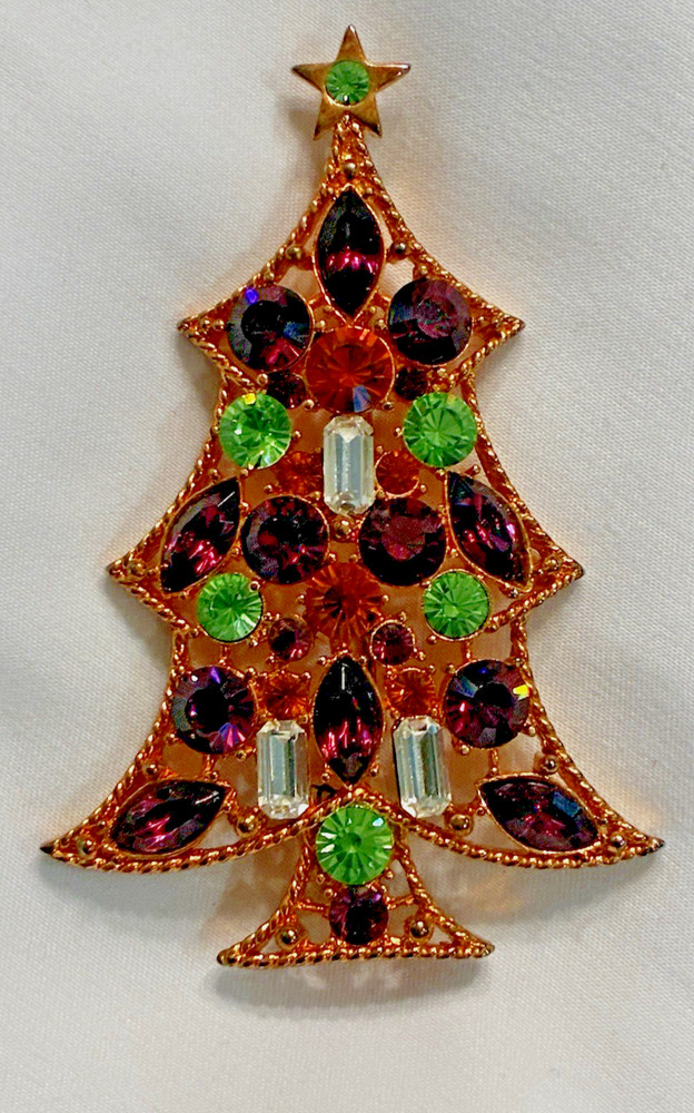 Rare Vintage Eisenberg Ice Regency Style Christmas Tree Brooch