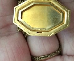 Antique 12 k gold filled Cameo Hexagon Shaped Double Picture Locket & Chain