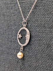 Vtg Sterling Faux Pearl Crescent Moon Man & Star Pendant 18″ Cable 925 Necklace