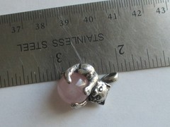 1in VINTAGE STERLING SILVER ROSE QUARTZ ORB CAT PENDANT POOLS OF LIGHT STYLE