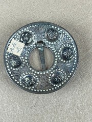 Antique Latvian Round Repousséd Brooch Pin ~2 ¾” Folk Metal Costume Jewelry