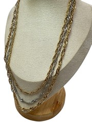 Vintage Two Tone Silver Gold Multi Strand Chains Necklace Graduated