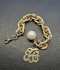 Sorority Gal Cotton Pearl Initial Bracelet Gold Tone Letter “A” 7.5-10″
