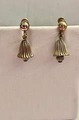 Vintage 12kt Gold Filled JMS Ribbed Bell Dangling Screwback Earrings