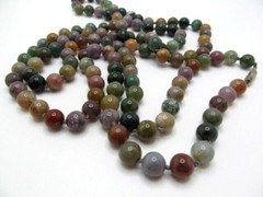 Vintage Opera Length Indian Agate 8.5mm Green Knotted Stone Necklace 48 In