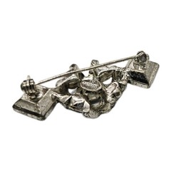 Art Deco Brooch Graziano Pin Silver tone Black White Crystal Vintage .75 in