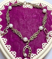 LOVELY Music Themed 14 Kt. Gold-Filled & Solid 14 Kt. Gold Pearl Charm Bracelet