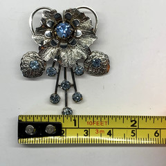 Vtg Pendant Brooch Pin & Earrings Blue Rhinestone Silver Tone Design by Anthony