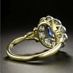 Art Deco Style Oval Cut Sapphire Lab Created Diamond 925 Silver Engagement Ring