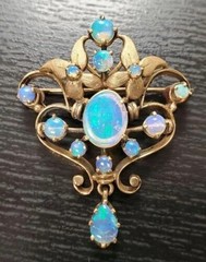 Vintage Flower Brooch Pin Natural Fire Opal 2Ct Oval Cut 14K Yellow Gold Plated