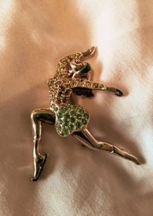 Vintage Signed MONET Goldtone & Rhinestone Female Dancer Brooch Pin 2″