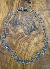 Vintage Lia Sophia Baby Blue Aurora Borealis Crystal Charm Necklace Boho Chic