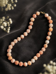 Vintage Angel Skin Coral Hand Carved Floral Necklace 17″