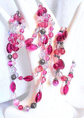 Vintage Fuschia AB Lilac Silver Tone Bead Moonglow Necklace Bracelet Marriage