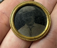 Antique Tintype Man Photo Victorian Round Brooch Made in Holland