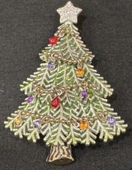 Avon 2008 Brooch 5th Annual Rhinestone Enamel Christmas Tree Pin Dangle Stones
