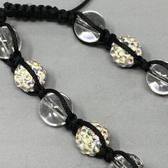 Glass Bead Bracelet Clear Druk Speckled AB Rhinestone Tension Cord Adjustable