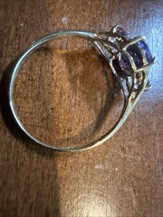 Vintage 10K Yellow Gold Three Stone Oval Amethyst Ring Sz 7.75 1.03 Grams