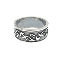 925 Sterling Silver Vintage Mexico Flower Oxidized Band Ring Size 11.25
