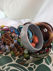 35 Bracelets Stacking Bangles Wood, Paper Beads, Leather, Stone Wearable Resell