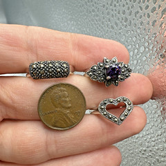 Vintage Sterling Silver Lot 3 Beautiful Marcasite Rings Sizes 5.75, 7.75 & 8
